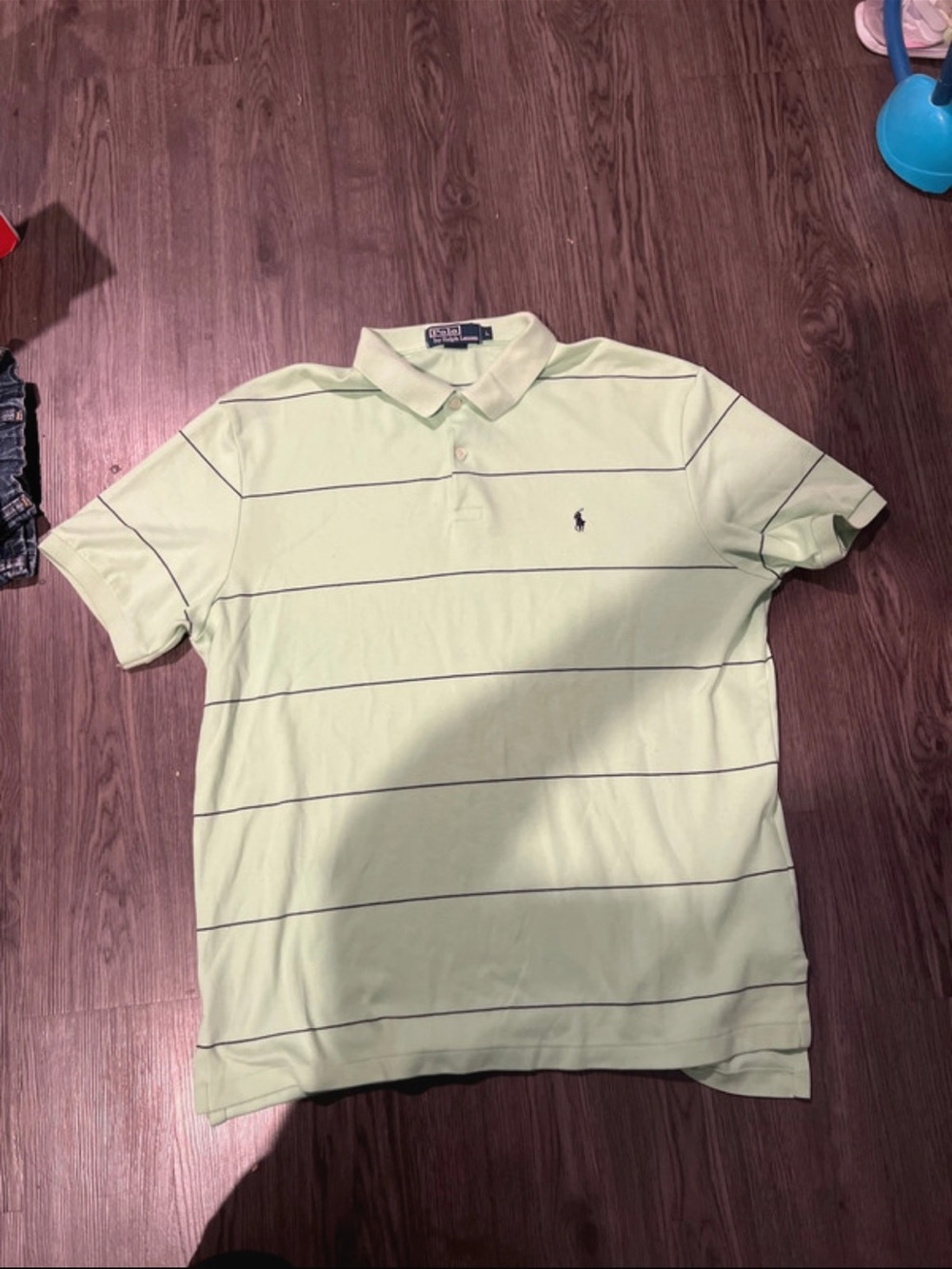 Ralph Lauren Light Green Polo with Thin Navy Stripes